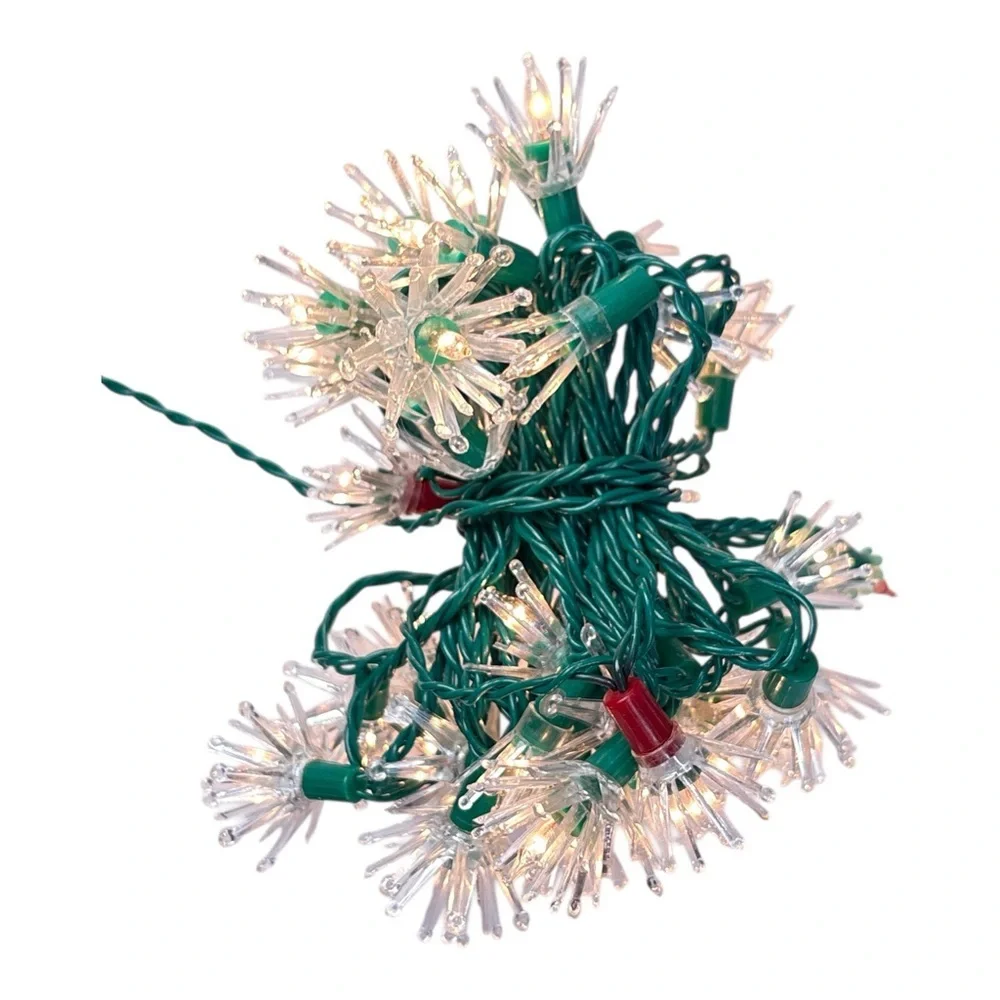Vintage 40 Clear Christmas String Light Set Flower Starburst Daisy Atomic Tested